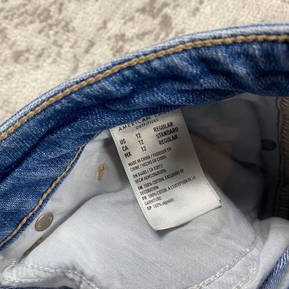 American Eagle Outfitters Blue Distressed Straight Leg Jeans - Picture 3 of 7